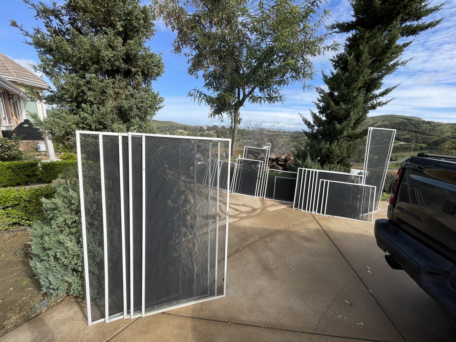 Newly built window screens at a customer's home